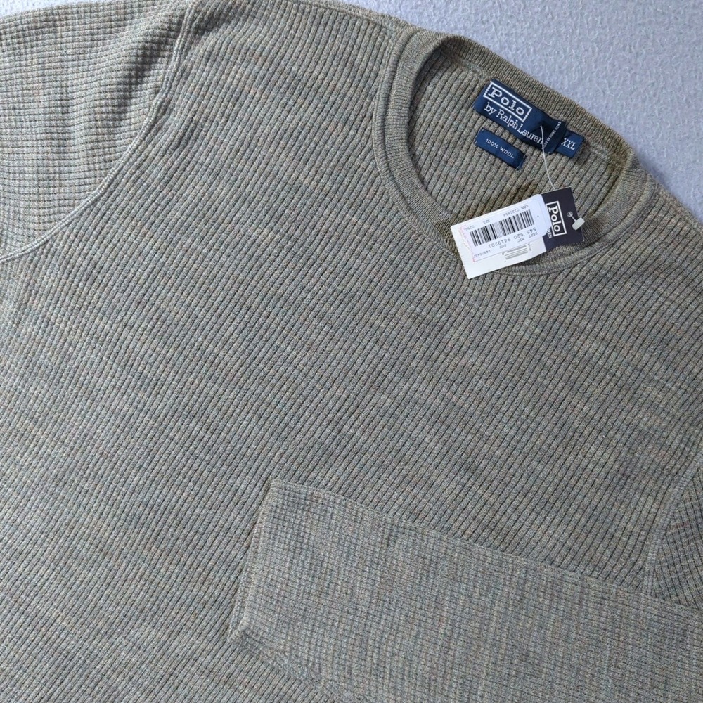 Polo‎ Ralph Lauren VTG Waffle Knit Sweater Mens XXL Olive Green 100% Wool NWT